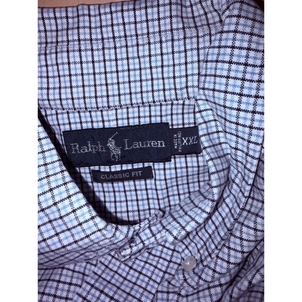 Polo Ralph Lauren Button Down XXL 2XL White Blue Black Plaid Check Long Sleeve